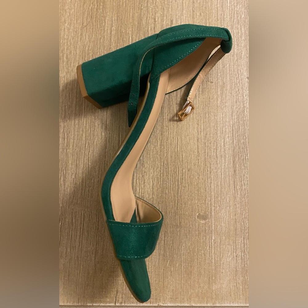 Women’s Green Block Heel Open-Toe Sandals W/ Ankle Strap Size 8 - Picture 7 of 13